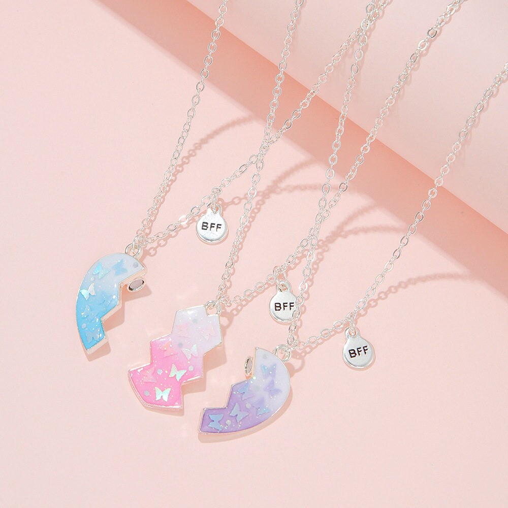 蝴蝶渐变色三人闺蜜项链磁吸友谊高颜值儿童女童挂件学生生日礼物图片