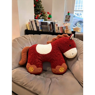 马年抱枕小马玩偶吉祥物公仔新年沙发靠垫2026年新款可爱毛绒玩具