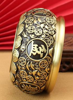 黄铜聚宝盆办公室客厅创意元宝五帝钱铜缸摆件中式地摊会销礼品