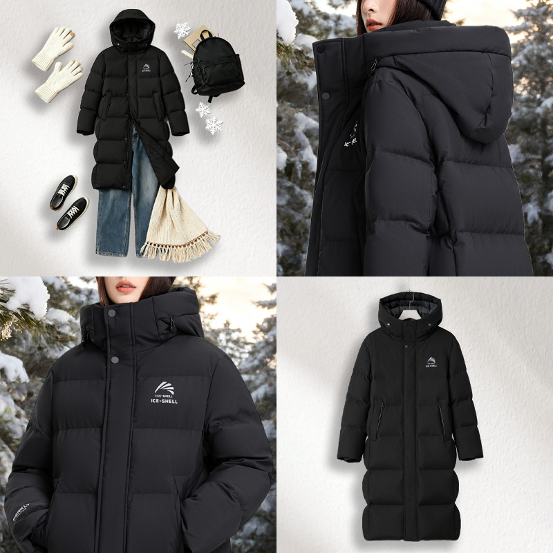 鸭鸭羽绒服女款冬季黑色长款