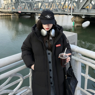 yaya鸭鸭长款羽绒服女款黑色防寒保暖外套爆款三防中长款时尚女装