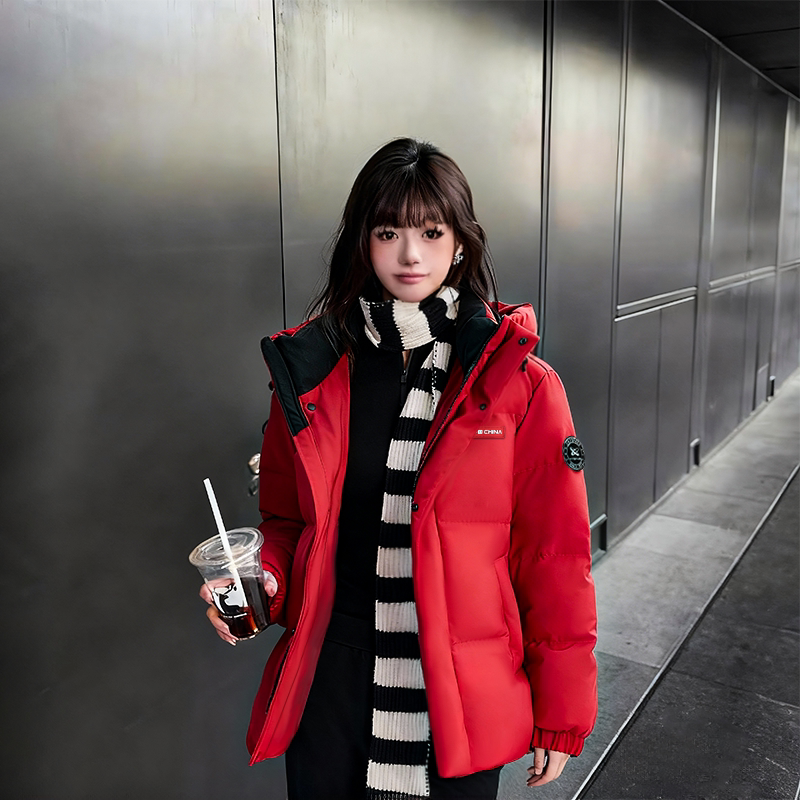 YAYA鸭鸭羽绒服冬季女款红色简约图片