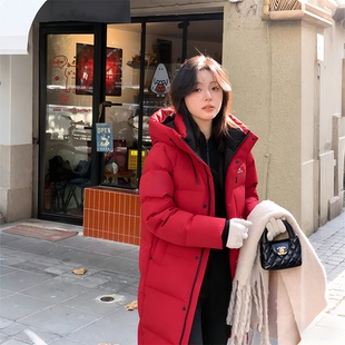 羽绒服女款冬季红色加厚保暖外套本命年2026新款连帽长款女装