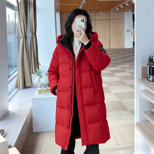 yaya鸭鸭女士羽绒服红色长款哈尔滨加厚外套2026新款保暖过冬女装