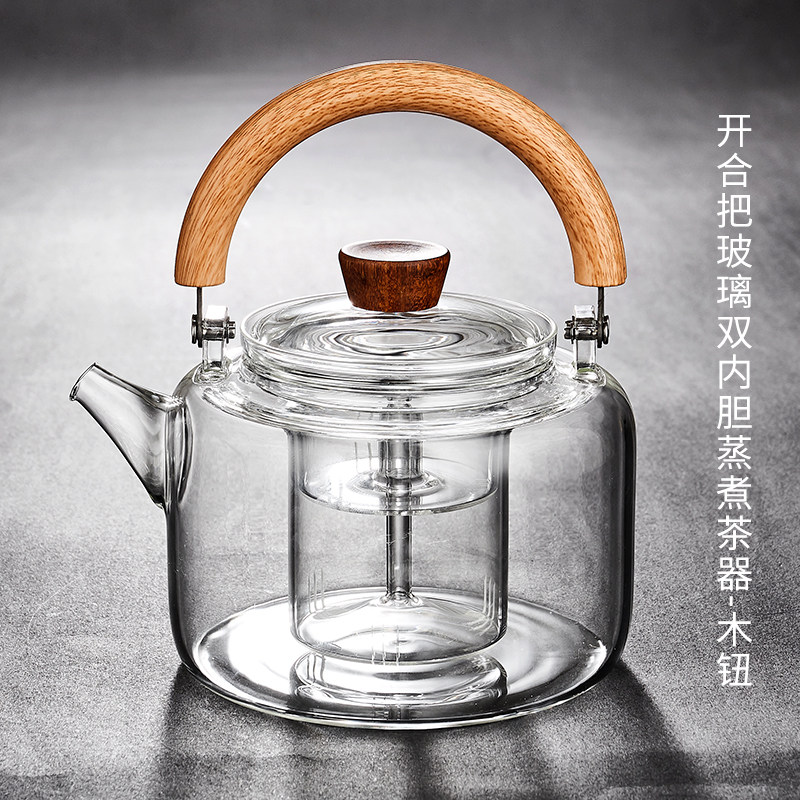 磁吸式提梁壶加厚高硼硅耐热玻璃蒸煮茶壶电陶炉专用大容量烧水壶