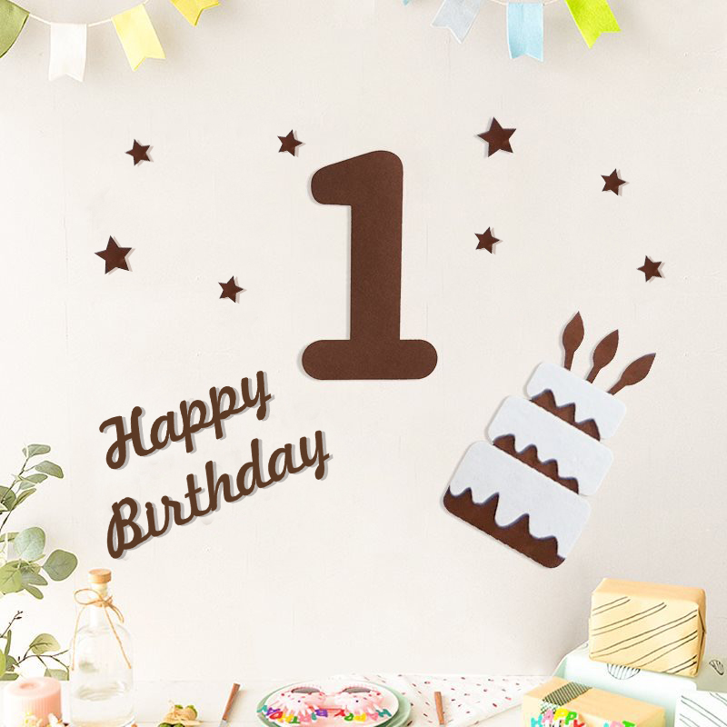 ins森系数字生日快乐蛋糕墙贴