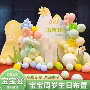 宝宝生日场景布置儿童一周岁男女孩装饰百天百日宴气球背景墙kt板