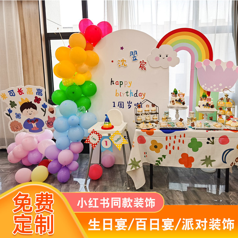 小红书同款网红彩虹女孩气球布置