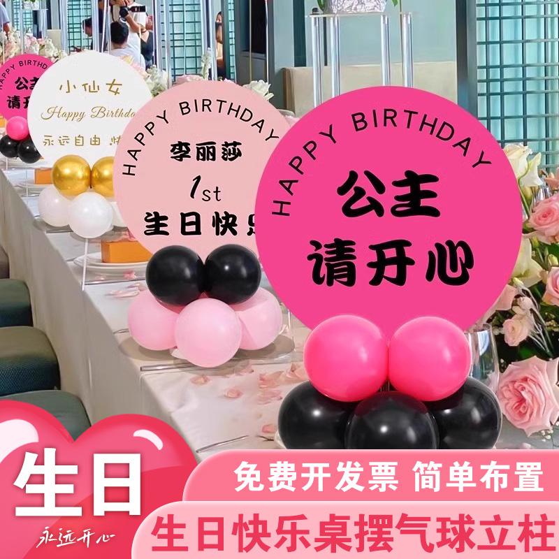 生日快乐包间迎宾牌拍照氛围布置装饰气球桌摆kt板男女孩酒店餐厅