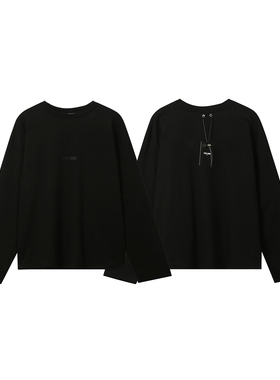 TEAM WANG王嘉尔同款胸前硅胶小字母长袖宽松潮牌高街印花潮圆领