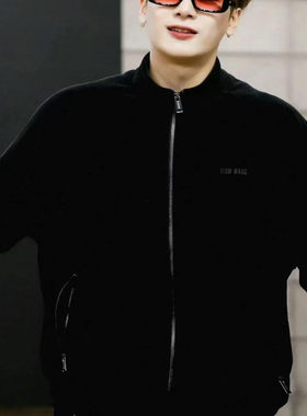 王嘉尔同款夹克TEAMWANG灯芯绒拉链立领外套硅胶字母简约百搭潮牌