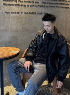 王嘉尔同款夹克TEAMWANG秋冬皮革加厚外套大口袋金属设计百搭潮牌