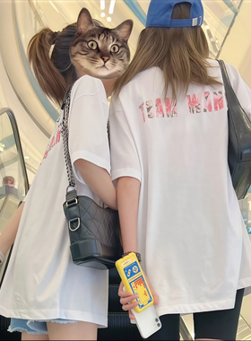 TEAM WANG花卉字母印花短袖王嘉尔同款男女宽松美式高街潮圆领T恤