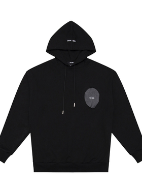 高品质teamwang王嘉尔同款套头连帽印花棉卫衣拼接PU皮革重磅宽松