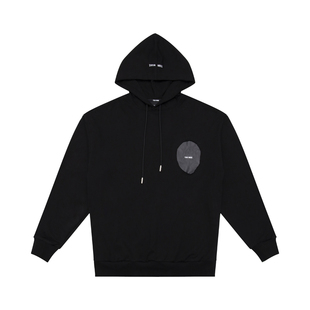 高品质teamwang王嘉尔同款套头连帽印花棉卫衣拼接PU皮革重磅宽松