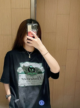 王嘉尔同款TEAMWANG万圣限定做旧水洗纯棉重磅潮牌高街宽松短袖T