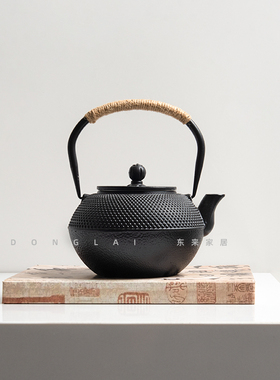 新中式铸铁茶壶摆件创意黑色金属茶具样板间售楼处展示柜软装陈设