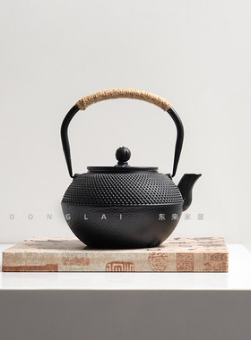 新中式铸铁茶壶摆件创意黑色金属茶具样板间售楼处展示柜软装陈设