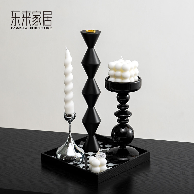 中古风轻奢烛台香薰摆件高级感餐桌托盘蜡烛组合洗手间法式装饰品