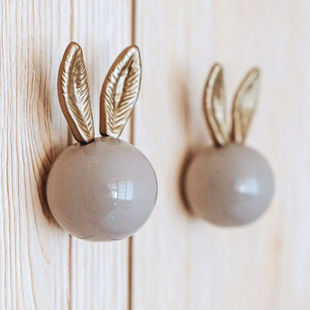 星翡轻奢兔子拉手可爱儿童房衣柜把手女孩抽屉卡通陶瓷柜门高级感