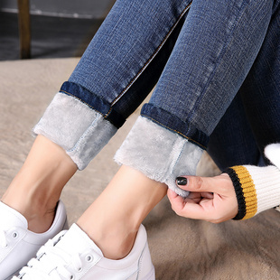 冬季加绒牛仔裤2025年新款女秋款小个子高腰弹力紧身八九分小脚裤