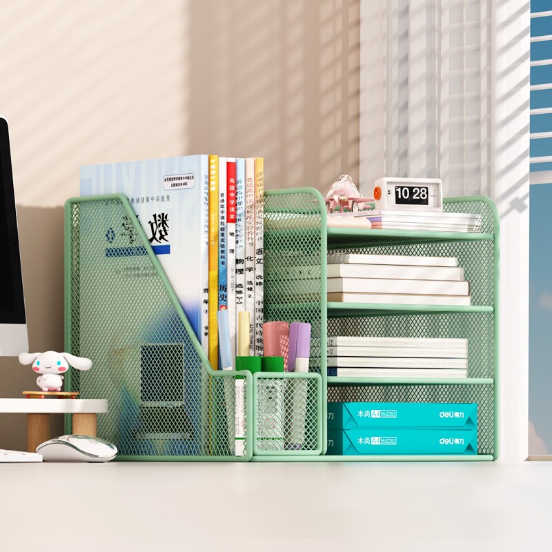 办公桌整理文件架家用多功能书本文具收纳夹金属书立架多层办公室工位档案资料置物架