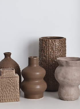 【260105】出口北欧外贸孤品创意设计家居装饰土棕色花瓶花器系列