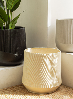 白色镁泥花盆轻奢高级感家用天堂鸟龟背竹花盆大号水泥大口径花盆