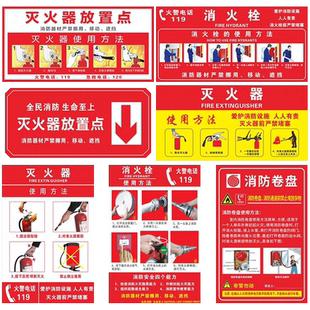 全套消防标识标牌消火栓灭火器使用方法贴纸消防器材放置点检查卡记录卡消防通道防火门严禁堵塞标志牌定制