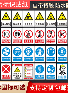 安全标识牌贴纸仓库指示牌警告警示牌当心触电有电危险当心机械伤人禁止吸烟注意通风工厂车间医院标识牌定制