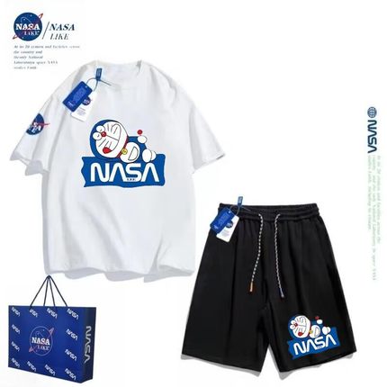 NASA联名叮当猫儿童夏装短袖T恤纯棉2024新款男童女童运动套装潮