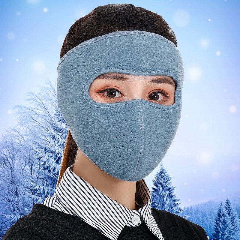 秋冬季蒙面保暖透气口罩骑行防寒防风护脸耳罩护额头加绒加厚面罩