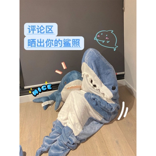 鲨鱼毛毯鲨鱼睡衣空调毯子超柔软法兰绒连帽衫睡袋宽松连体衣成人