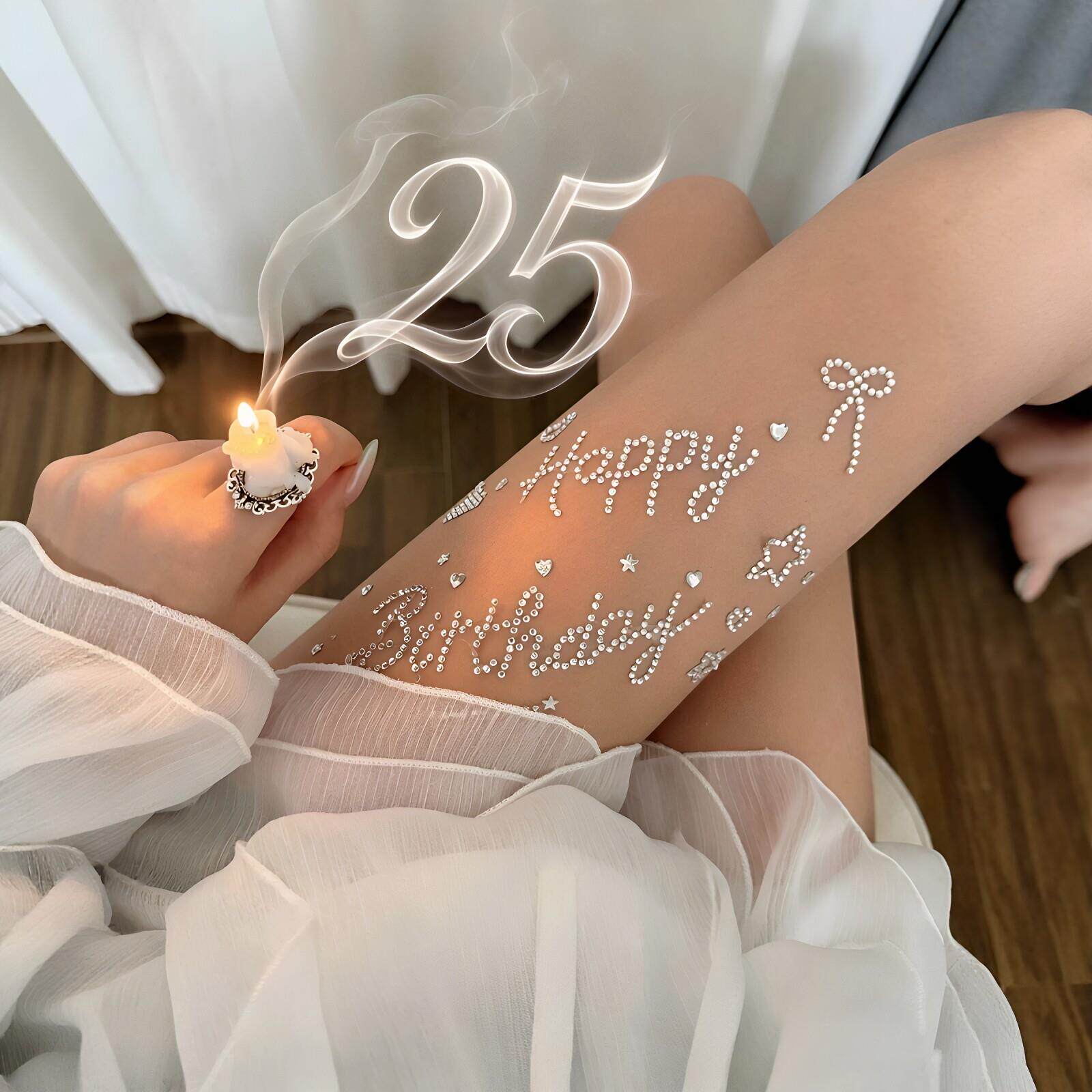happy birthday钻贴!戒指蜡烛闪钻贴纸diy大腿装饰生日拍照道具