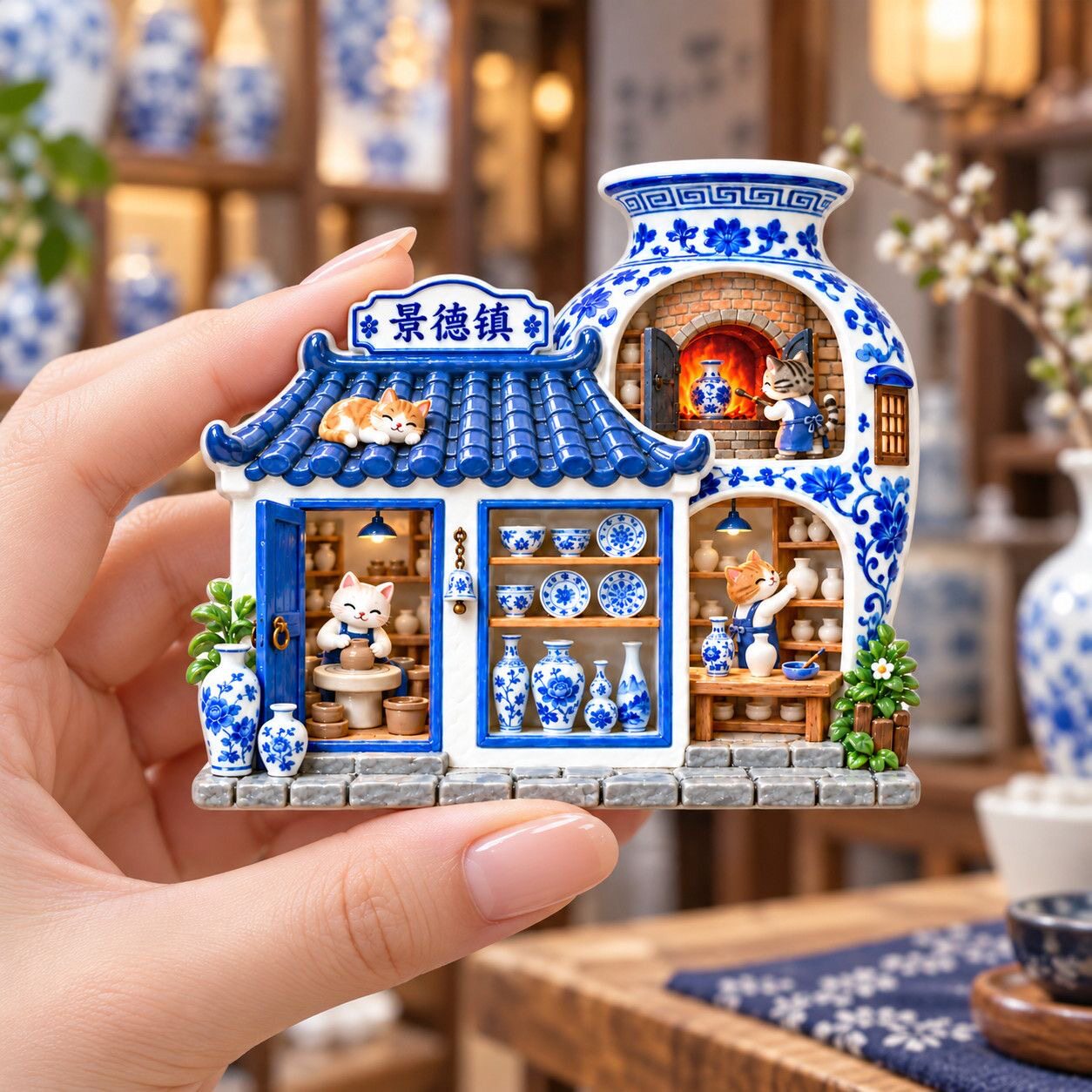 景德镇小屋树脂浮雕磁吸冰箱贴江西文创旅游纪念品小礼品伴手礼