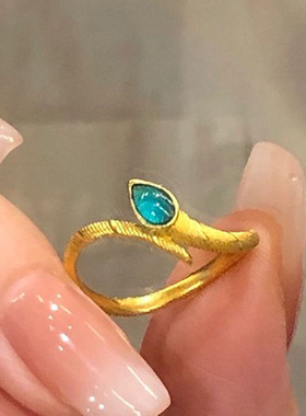 新中式蓝宝灵蛇戒指开口指环