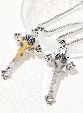 钛钢潮流男士夏季吊坠复古热销嘻哈项链风十字架朋克跨境个性哥特