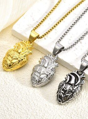 复古掉色跨境项链个性欧美男女时尚吊坠心脏霸气单品不同款不锈钢