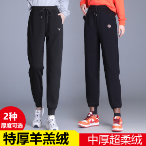 纯棉加绒卫裤女秋冬季2023新款爆款加厚束脚特厚羊羔绒运动裤子
