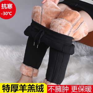 特厚羊羔绒裤子女冬季加绒加厚棉裤高腰大码显瘦防寒保暖束脚卫裤