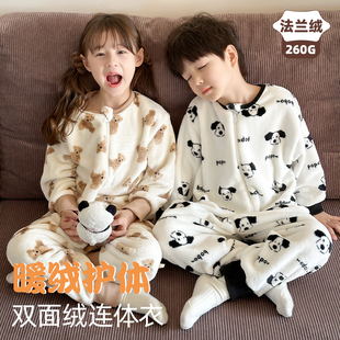 儿童连体睡衣2025新款 法兰绒男童女童小宝宝家居服睡袋 秋冬加厚款