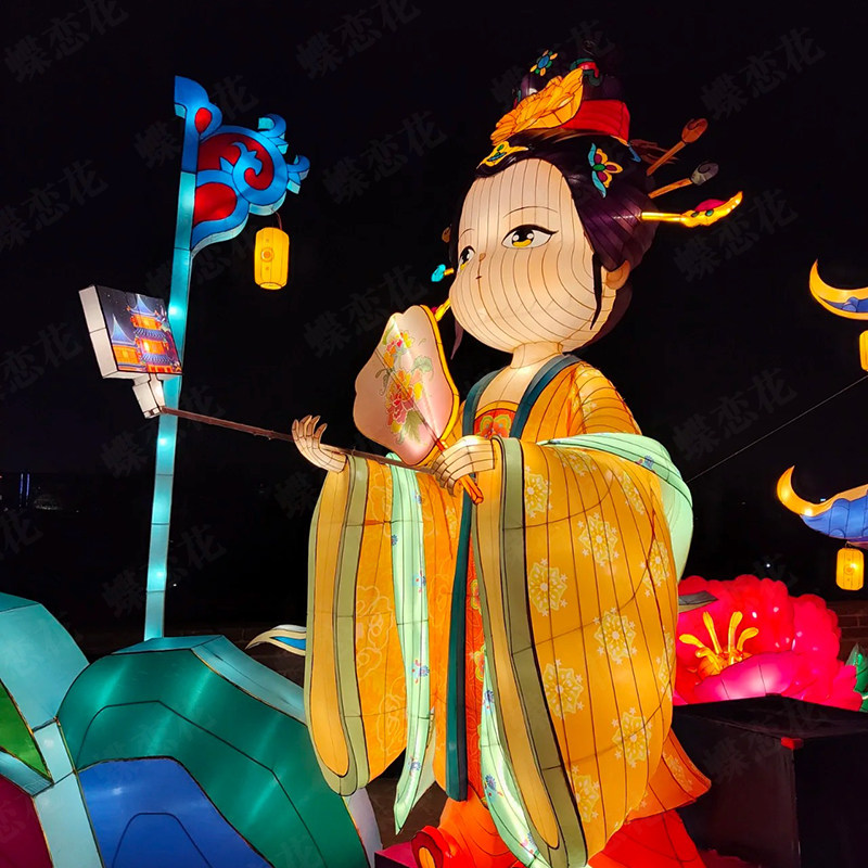 大唐不夜城国潮花灯 卡通人物造型灯笼摆件 唐朝小姐姐手工彩灯制
