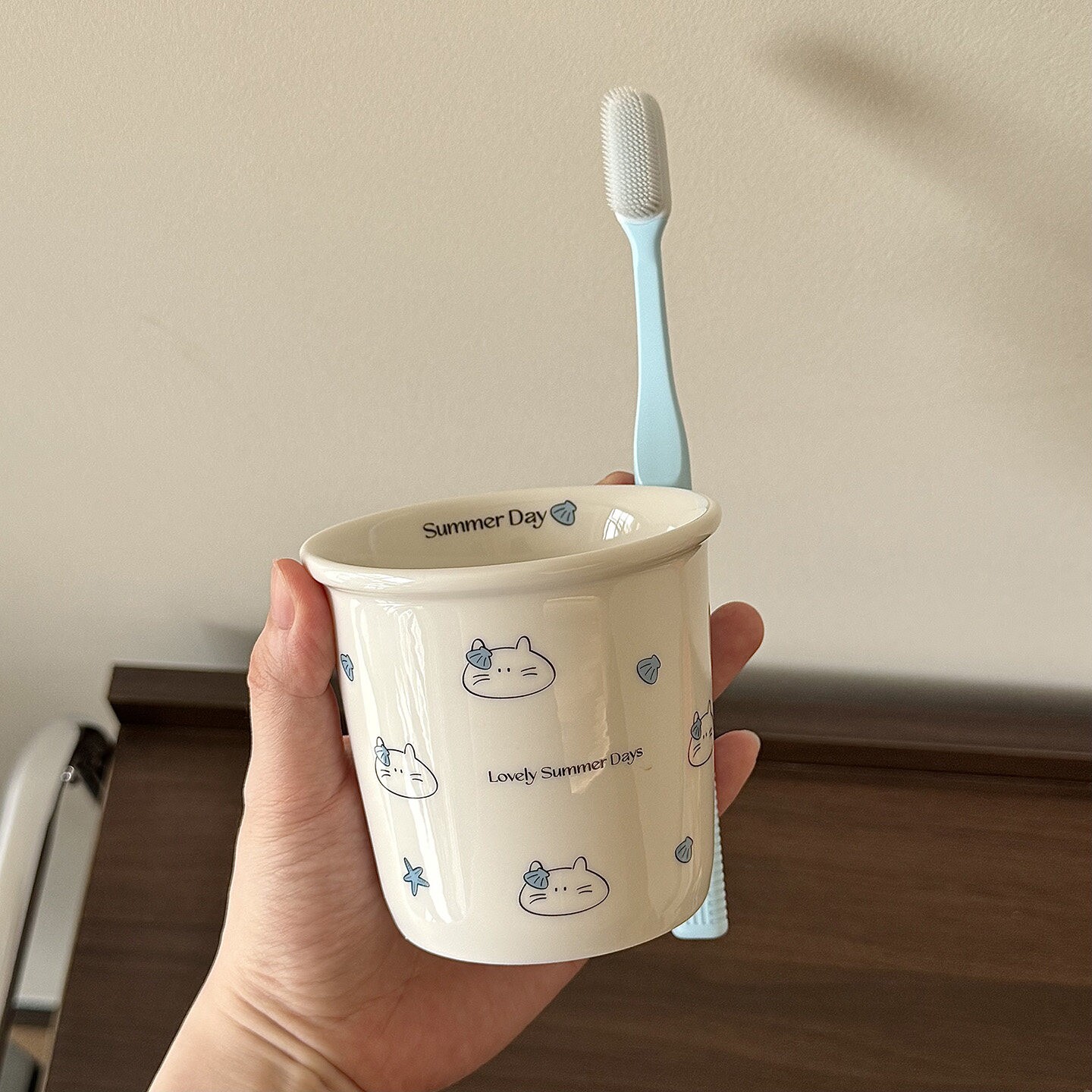 贝壳小猫陶瓷漱口杯可爱情侣亲子家用洗漱杯刷牙杯缸宿舍学生儿童