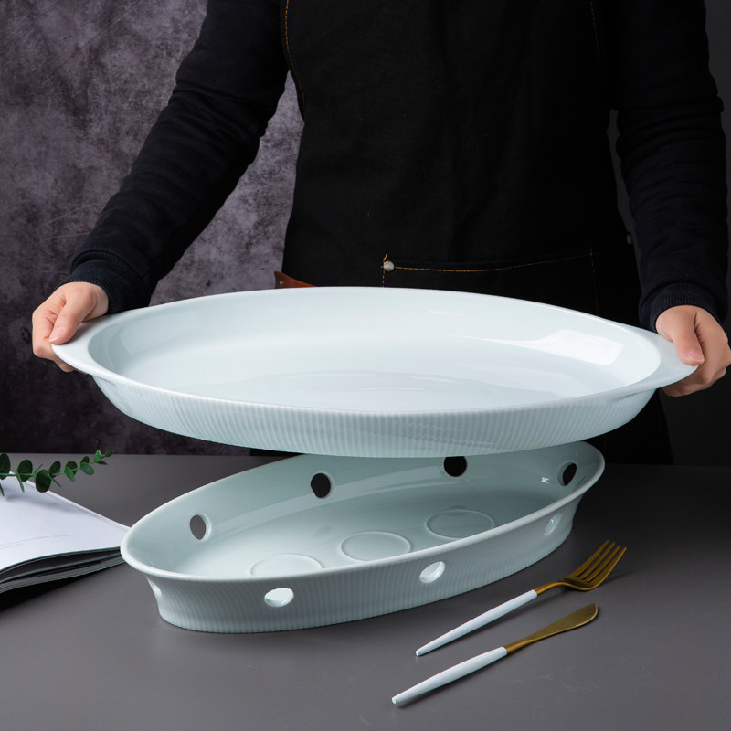 青白色双耳防烫陶瓷家用酒精保温炉鱼盘酒店餐厅饭店会所商用餐具,餐饮具,盘,淘宝优惠券,粉丝福利购,淘宝优惠卷