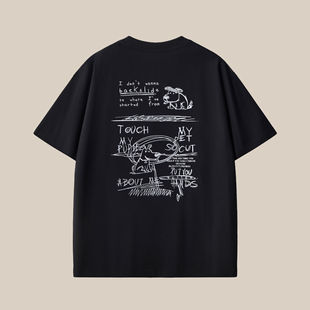 新款纯棉短袖男刺绣圆领落肩宽松版男士大码男装半袖潮牌源头工厂