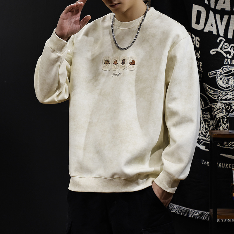 2024秋冬新款圆领情侣宽松街头潮流小标印花休闲百搭打底衫卫衣