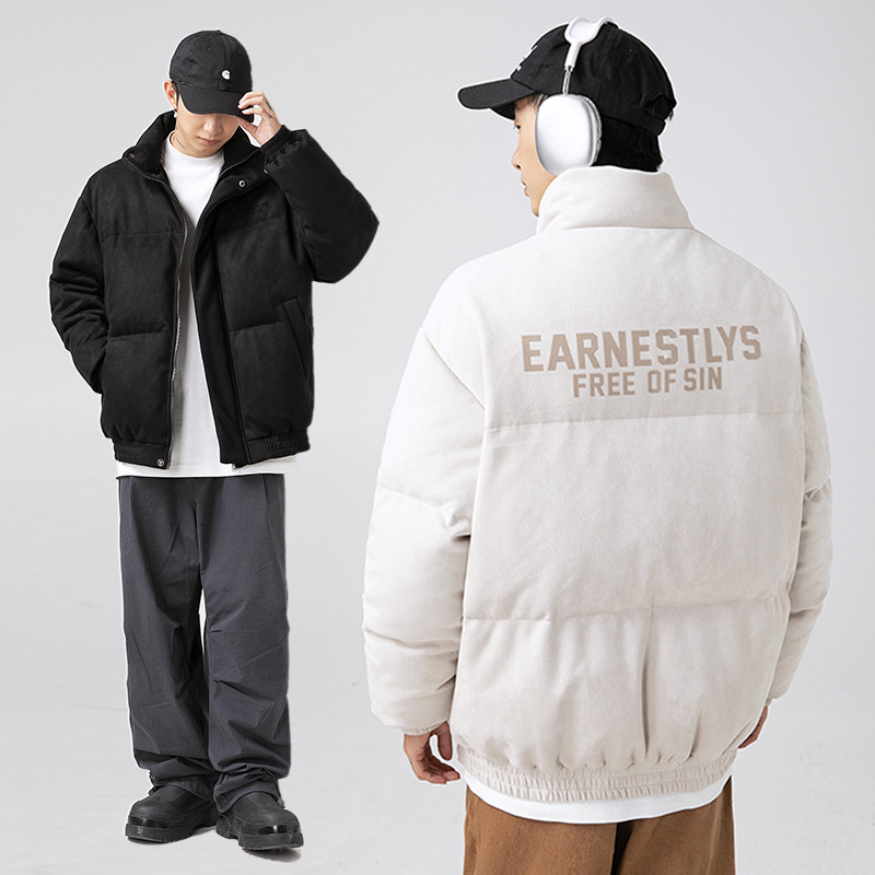 麂皮绒立领面包服棉衣外套