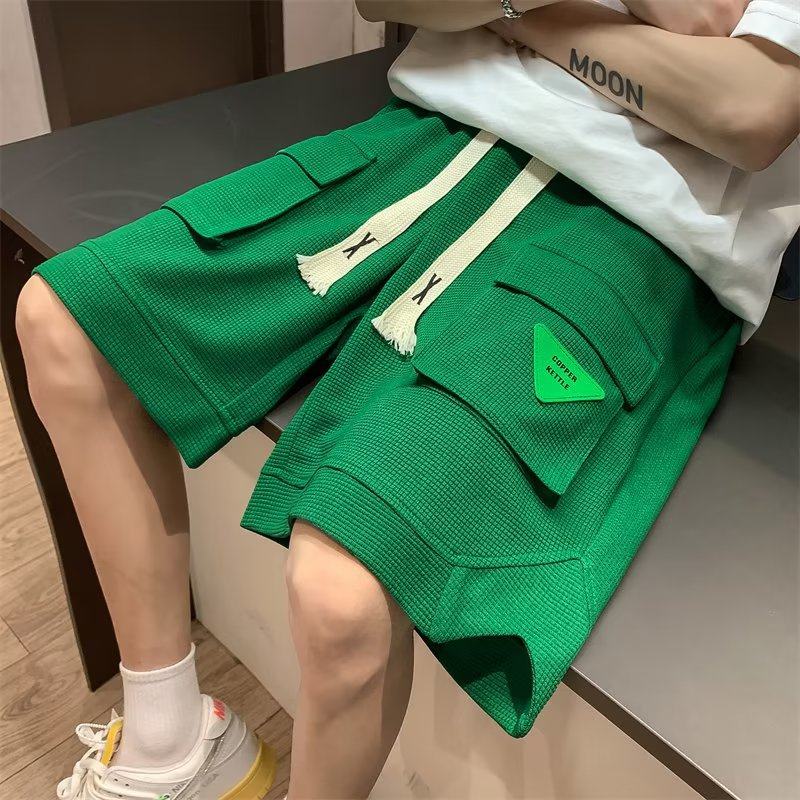 2025夏季华夫格立体多口袋工装松紧系绳男大码中裤运动五分裤短裤,男装,短裤,淘宝优惠券,粉丝福利购,淘宝优惠卷