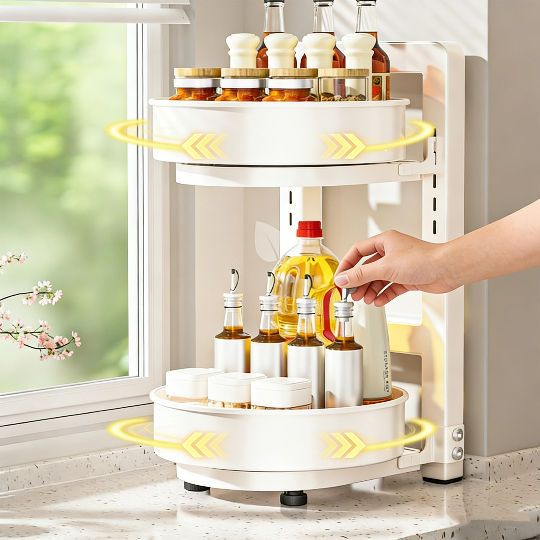 厨房可旋转调料置物架调味品转角专用油盐酱醋圆形多功能收纳盒架