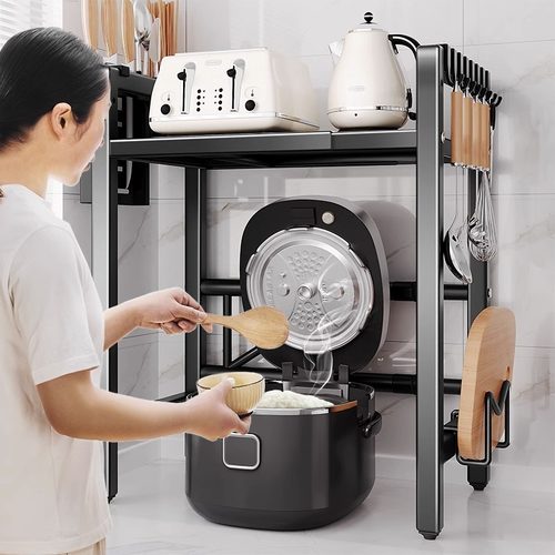 可伸缩电饭煲架置物架厨房微波炉多功能家用台面空气炸锅收纳架子